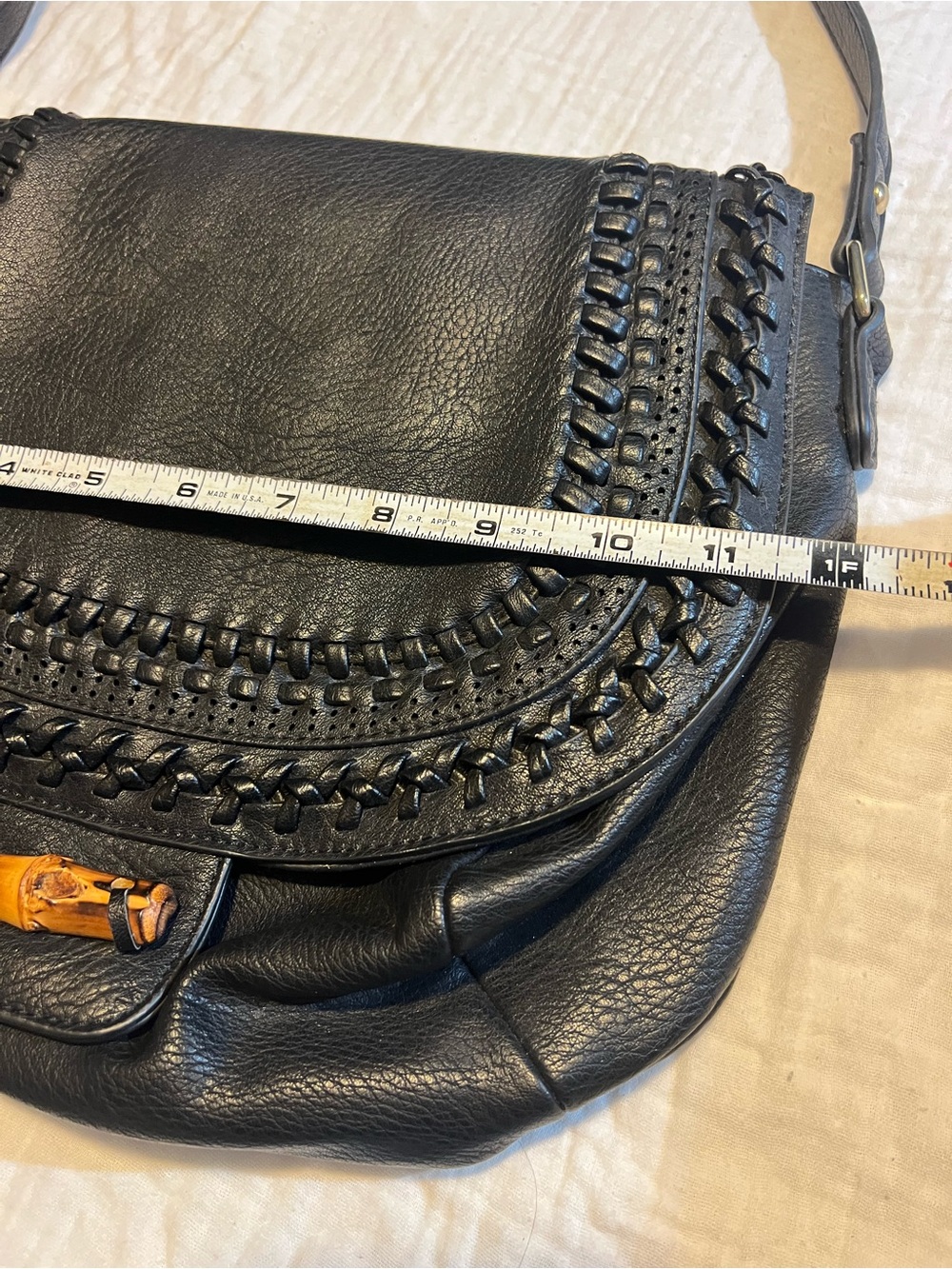 Big Buddha Black Leather Hobo with Braided Trim and Amber wood like Accent - Picture 7 of 8